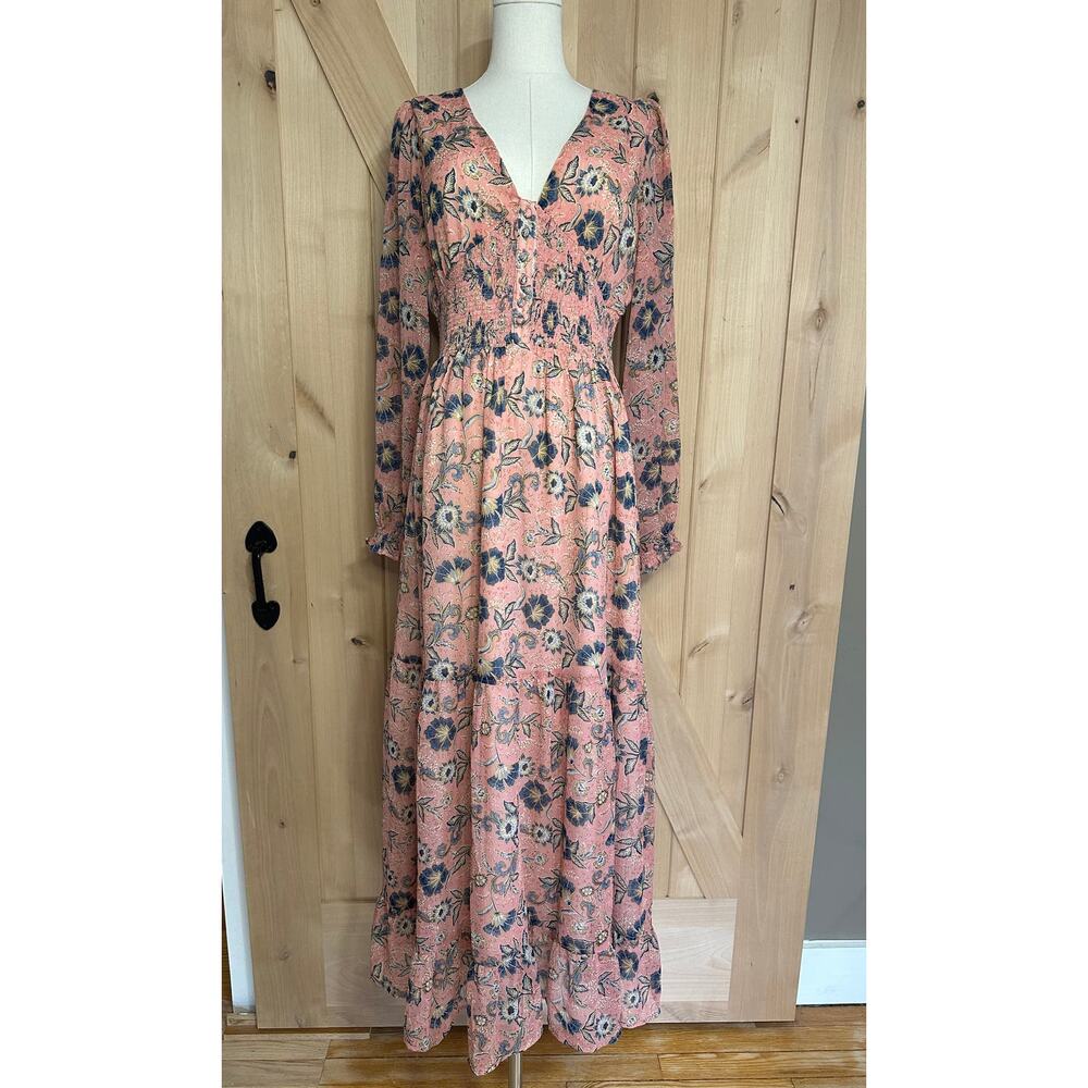 Patrons of Peace | Boho Pink and Blue Floral Long Dress | Size Medium